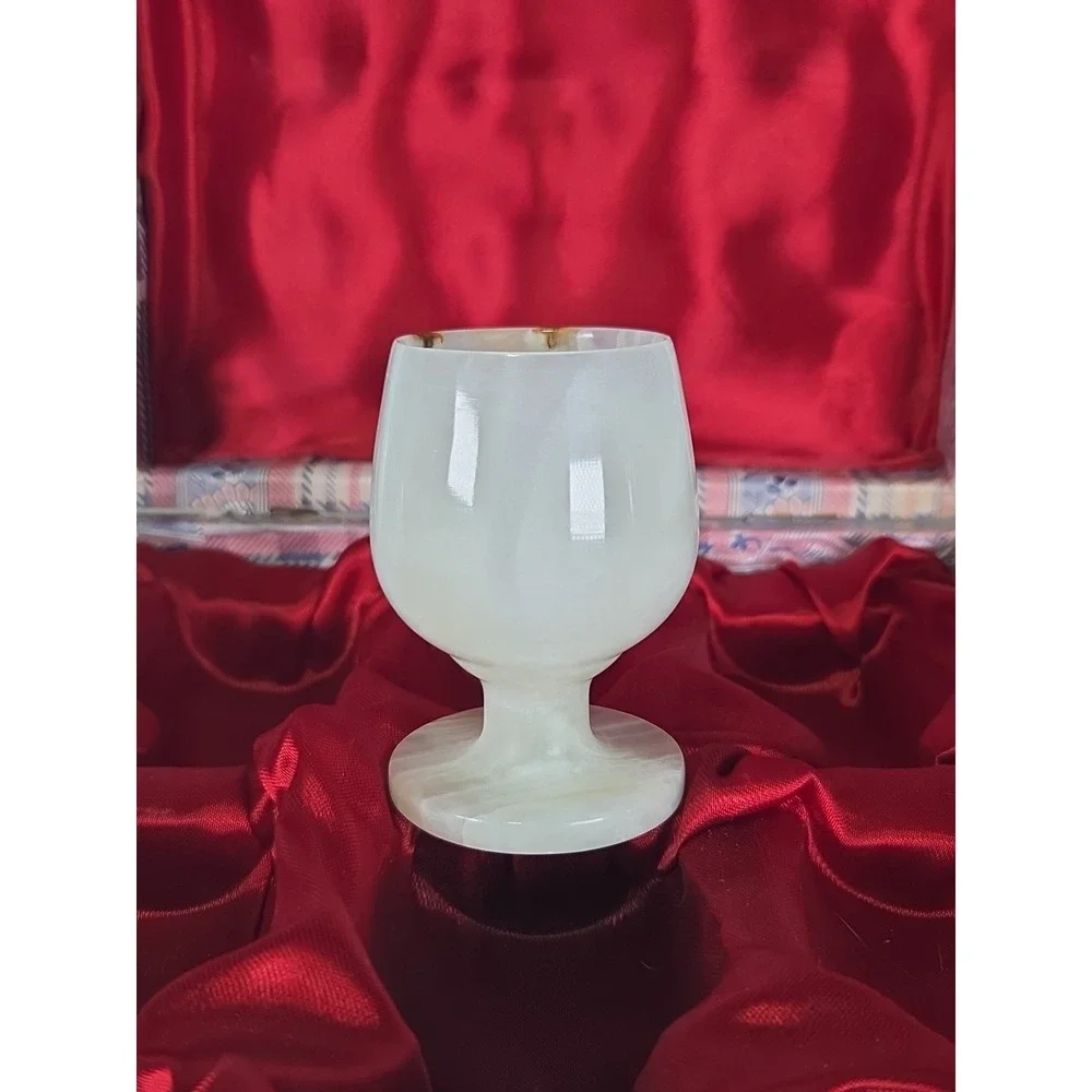 Onyx Hand Carved Egg Cups Set‎ Of 6 With Decorative Box